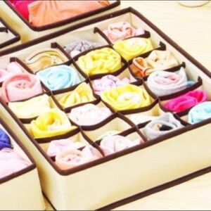 🧦🧣🧤💍 2 FOLDING TAN/BLACK SOCKS/BRAS ACCESSORIES DRAW ORGANIZER STORAGE BOXES